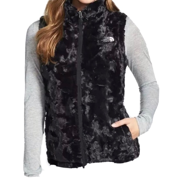 north face faux fur vest